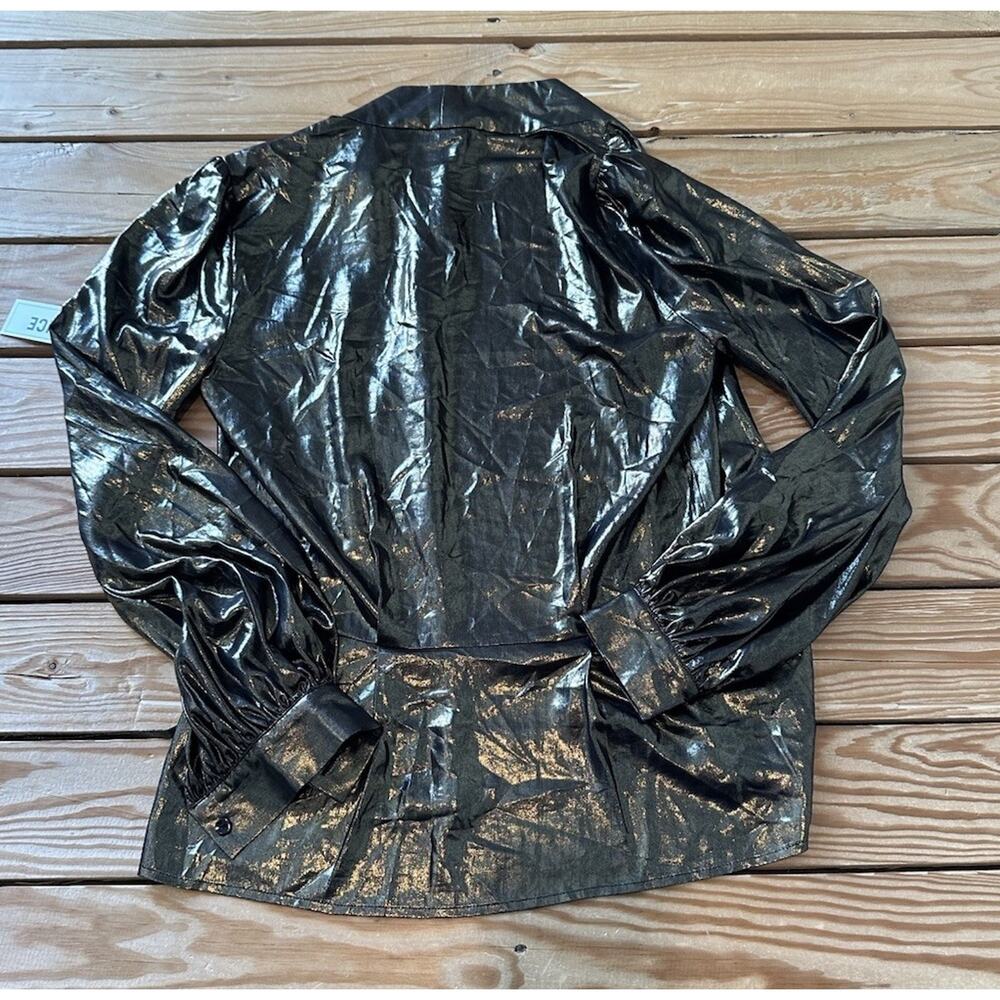 L’agence NWT Women’s Metallic Wrap Blouse Size XS Gold D11 - Picture 2 of 7
